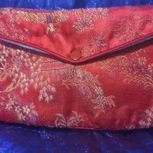 Upcycled Xmas Gift Oriental Reg Gold Button Zipper Make up bag Plus Bonus ACCS